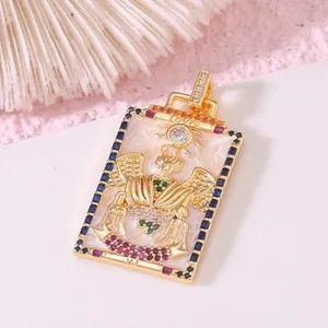 Authentic 1PC 18K Gold Plated CZ Pave White Enamel Tarot Charm Pendant GZX254