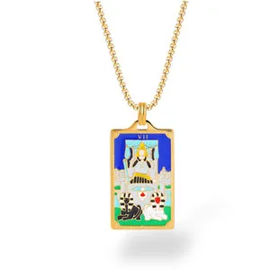Authentic Gold-Plated Tarot Card Necklace – Vibrant Enamel & Powerful Symbols