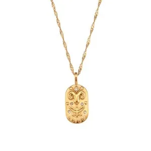 Authentic Celestial Ram Amulet: The 18K Gold-Plated Aries Zodiac Tarot Dog Tag