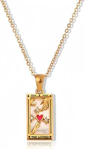 Authentic Tarot Card Lovers Necklace 18K Gold Plated Pendant Jewelry Gifts for Women Men