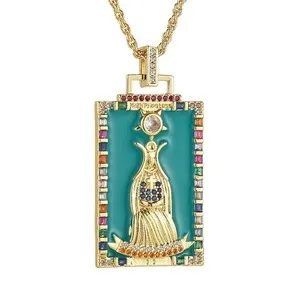 Authentic Tarot Cards Necklace for Women Dainty 14K Gold Plated Cubic Zirconia Fortun - 18