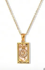 Authentic Tarot Card Pendant Necklace - The Wheel Card - 18K Gold Plated - Star Sign
