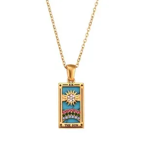Authentic YILUOCD Tarot Card Necklace Gold Plated Vintage Necklace with Zircon Good Luc...
