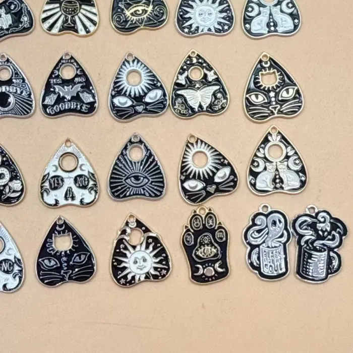 Authentic 10Pcs Black Tarot Charms Ouijas Board Charms Cat Sun Enamel Pendant For Diy Jewelry Making Necklace Earrings