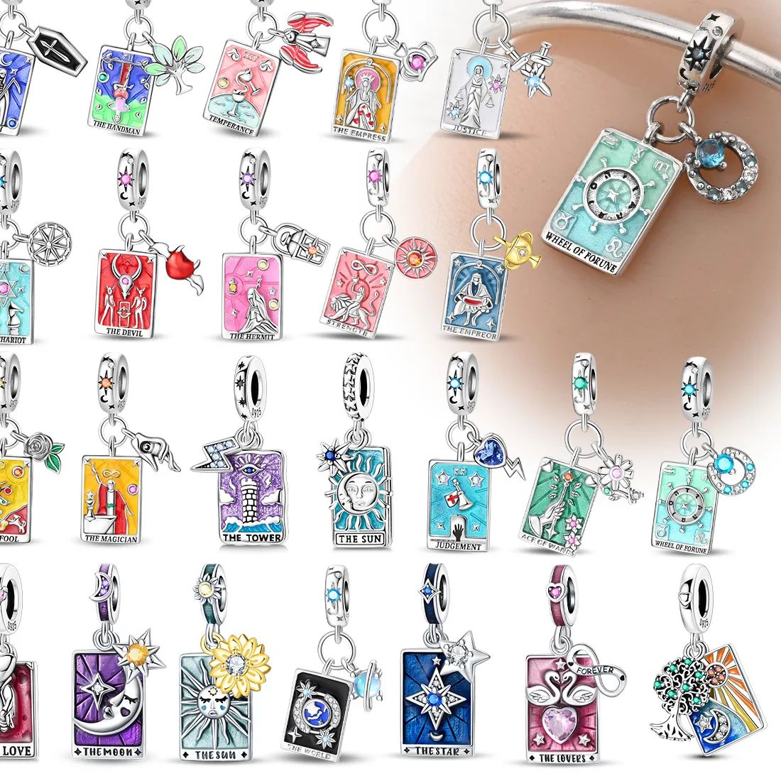 Authentic 925 Silver Plated Classic Devil Death God Magic Upright Tarot Charms Pendants For Women Fit Original Bracelets DIY Jewelry
