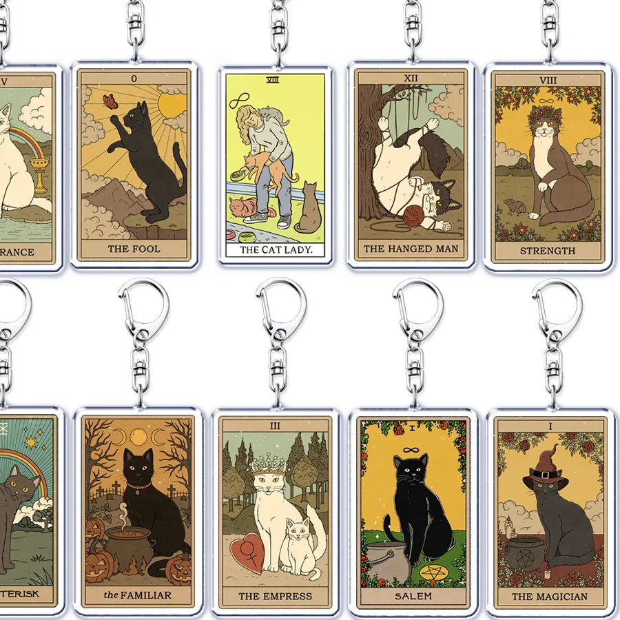 Authentic The Arcana Feline Talisman: Retro Tarot Graffiti Cat Key Ring