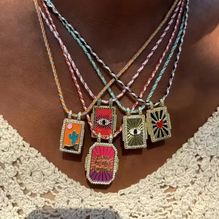 Authentic Stylish & Zirconia Pendant Necklace Sun & Eye Tarot Design With Gradient Enamel Finish