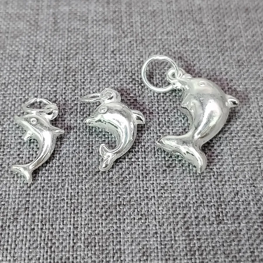 Authentic 4 Pieces of 925 Silver Hollow Dolphin Charms 3D Marine Life Pendant for Bracelet Necklace