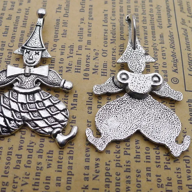 Authentic 4Pieces 31x48mm Antique Silver Color Circus Clown Charms Pendant For Jewelry Making DIY Jewelry Findings