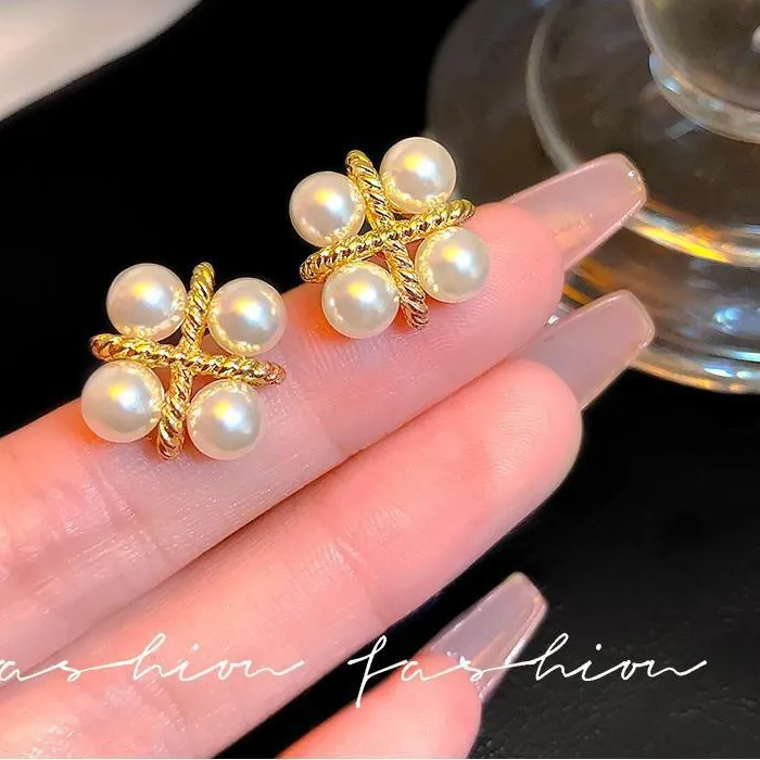 Authentic 925 Silver Needle Korean Cross Pearl Earrings For Women Jewelry 2026 Trending Luxury Women's Vintage Stud Earrings
