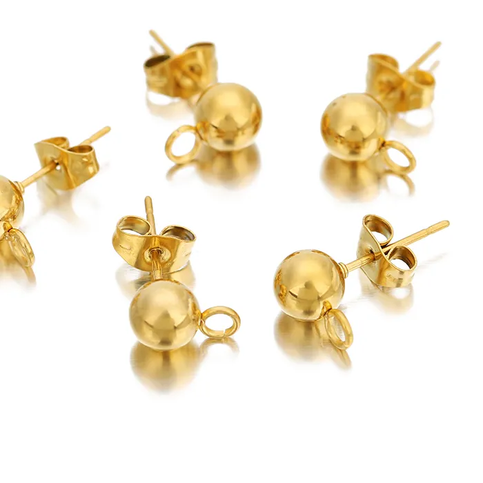 Authentic 20pcs Surgical 3/4/5/6mm Round Ball Earrings Stud Post with Loop Jump Ring for Earrings Jewelry Making Supplies