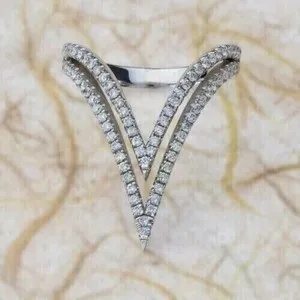 Authentic 2.30 Ct Round Cut Moissanite V Style Engagement Ring In 14K White Gold Plated