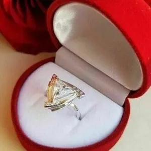 Authentic 2.30Ct Trillion White Moissanite Solitaire Wedding Ring 14k White Gold Plated