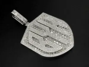 Authentic 3Ct Round Cut Moissanite Customize Letter Shield Pendant 14K White Gold Plated