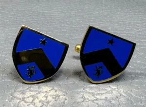 Authentic Contemporary Blue Enamel Shield Yellow Gold Plated Cuff Links