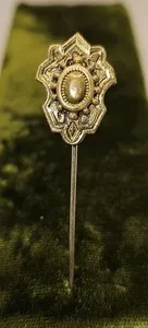 Authentic Antique Victorian Gold Plated Stylized Shield Tie Stickpin