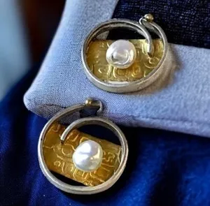 Authentic Shield of the Deep Waters Pearl and Gold-Plated Sterling Silver Talisman Studs