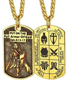 Authentic Gold Plated Shield Knights Templar Necklace for Male Put on The Whole Armor o...
