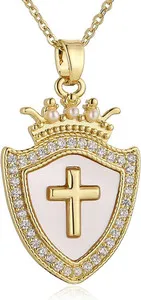 Authentic Shield Armor of God Cross Necklace Gifts for Men Women 14K Gold Plated Pendant