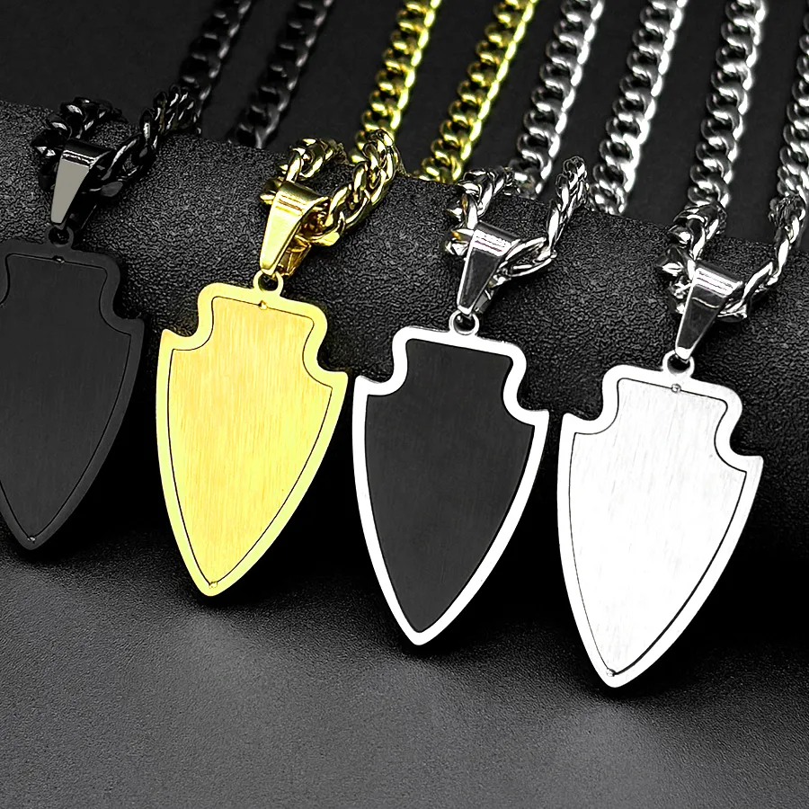 Authentic Knight Arrowhead Shield Pendant Necklaces for Men Gold Silver Color Hip Hop Male Chain Necklace Jewelry