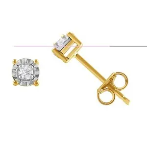 Authentic 1/10 Ct Round Cut Natural Diamond Stud Earrings in Gold-Plated Silver