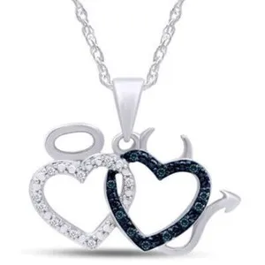 Authentic 1/10 Ct Blue & Natural Diamond Devil Heart Pendant 14K Gold Plated Sterlg