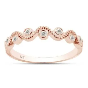 Authentic 1/10 Ct Moissanite Milgrain 7 Stone Band Stackable Ring 14K Gold Plated Silver