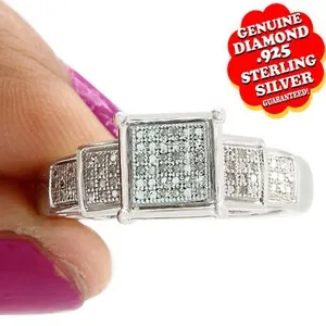 Authentic 1/10 Ct Natural Diamond Halo Engagement Ring 14K White Gold Plated Silver