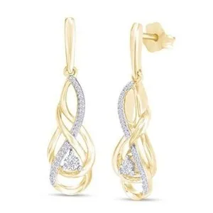 Authentic 1/10Ct Lab Grown Diamond Twist Dangle Earrings 14K Yellow Gold Plated Sterling