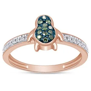 Authentic 1/10 Ct Natural Diamond Penguin Ring in 14k Rose Gold Plated Sterling Silver