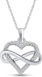 Authentic 1/10ct Natural Diamond Infinity Heart Pendant 18" Necklace 14K White Gold Plated