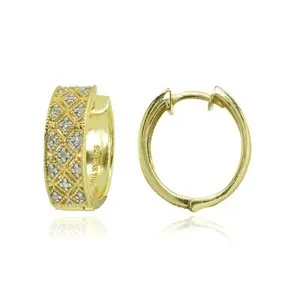 Authentic Polished 1/10ct TDW Diamond Round Huggie Gold Plated Silver Hoop Earrings, JK-I3