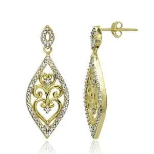 Authentic Filigree 1/10ct TDW Diamond Statement Gold Plated Silver Dangle Earrings, JK-I3