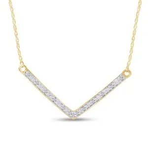 Authentic 1/10 CT Natural Diamond Chevron Bar Necklace in 14K Yellow Gold Plated Silver