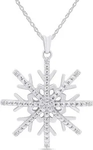 Authentic 1/10ct Natural Round Diamond Snowflake Pendant Necklace 14K White Gold Plated