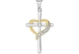 Authentic Diamond Cross Heart Pendant (1/10 Ct. T.w.) Sterling Silver &18 Gold-Plated J33