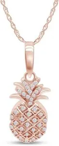 Authentic 1/10ct Real Diamond Pineapple Pendant Necklace 14K Gold Plated Sterling Silver