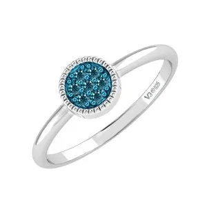 Authentic 1/10Ct Round Cut Natural Blue Diamond 14k White Gold Plated 925 Engagement Ring