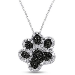 Authentic 1/10 ct Natural Diamond Dog Paw Pendant With Chain In 14K Gold Plated