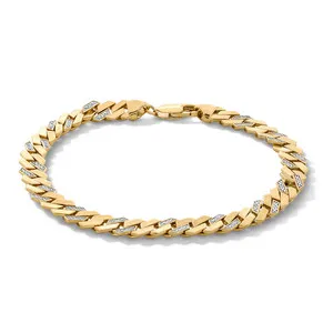 Authentic 1/10 Ct Round Cut Lab-Grown Diamond Pavé Curb Chain Bracelet 14K Gold Plated