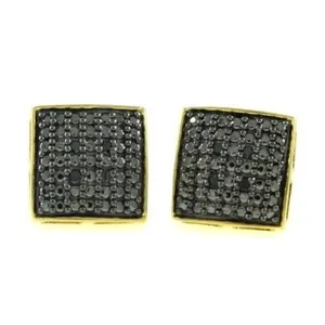 Authentic 1/10 Ct Natural Diamond 14K Gold Plated Square Stud Earrings Free & Fast Shippg