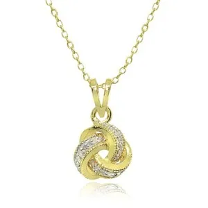 Authentic Love Knot 1/10ct TDW Diamond Gold Plated Sterling Silver Pendant Necklace, JK-I3