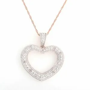 Authentic 1/10Ct Real Diamond Heart Pendant Necklace 18K Rose Gold Plated Sterling Silver