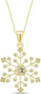 Authentic 1/10ct Natural Round Diamond Snowflake Pendant Necklace 14K Yellow Gold Plated