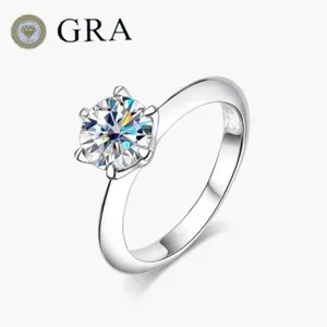 Authentic 0.5-10ct VVS1 Moissanite Engagement Ring Wedding Band 18K White Gold Plated GRA
