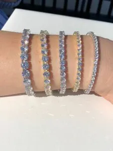 Authentic Tennis Bracelet SOLID 925 Sterling Silver & Gold Plated ITALY Single Row CZ Icy