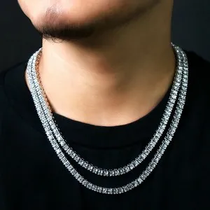 Authentic 14k White Gold Plated Ice Cubic Zirconia 1 Row SILVER Chain Tennis Necklace