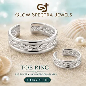 Authentic Women's 925 Silver Metal 3 Row Adjustable Toe Ring 14K White Gold Plated