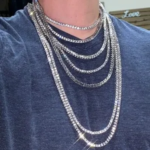 Authentic Men and Women 14K White Gold Plated Hip Hop Iced Tennis One Row Chain AAA CZ