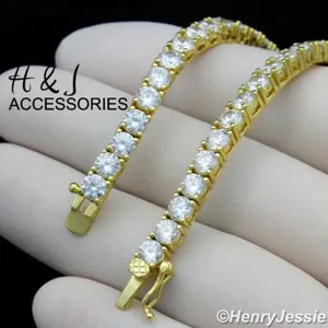 Authentic MEN 14K GOLD PLATED 16"-30"X4MM GOLD BLING 1 ROW TENNIS CZ CHAIN NECKLACE*BGN2